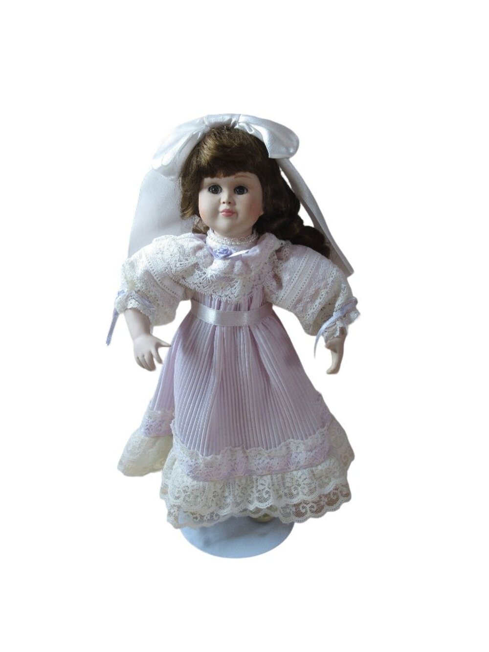Paradise Galleries 14" Porcelain Doll Victorian Style Dress with Stand